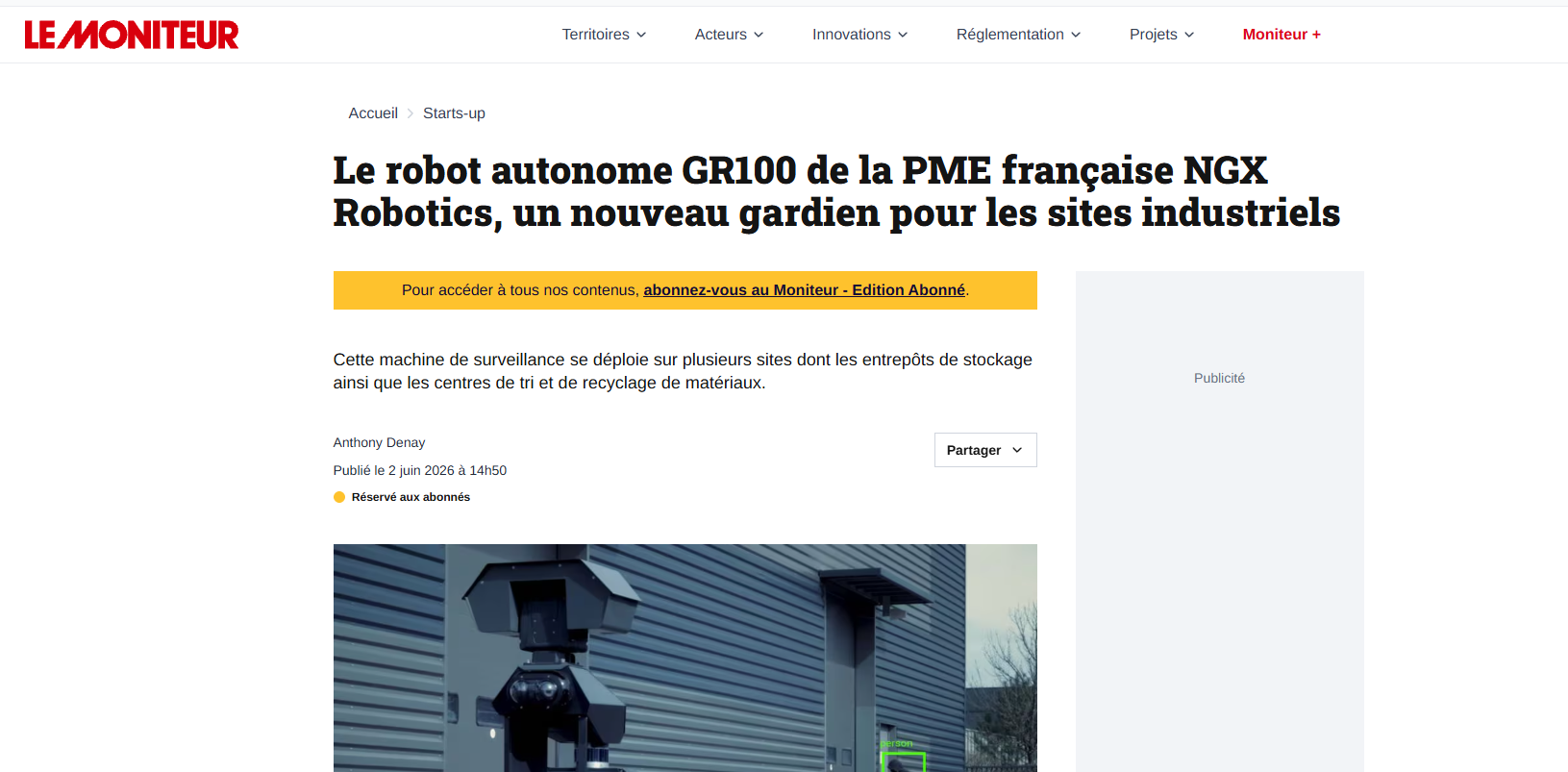 Jérôme Laplace, CEO de Running Brains Robotics, interviewé par le magazine Le Moniteur des travaux publics et du bâtiment