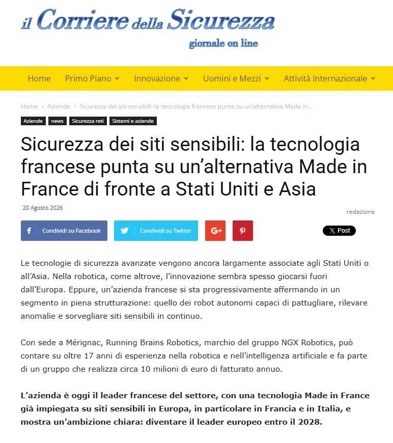 Il Corriere della Sicurezza presents us as the French alternative for sensitive-site security